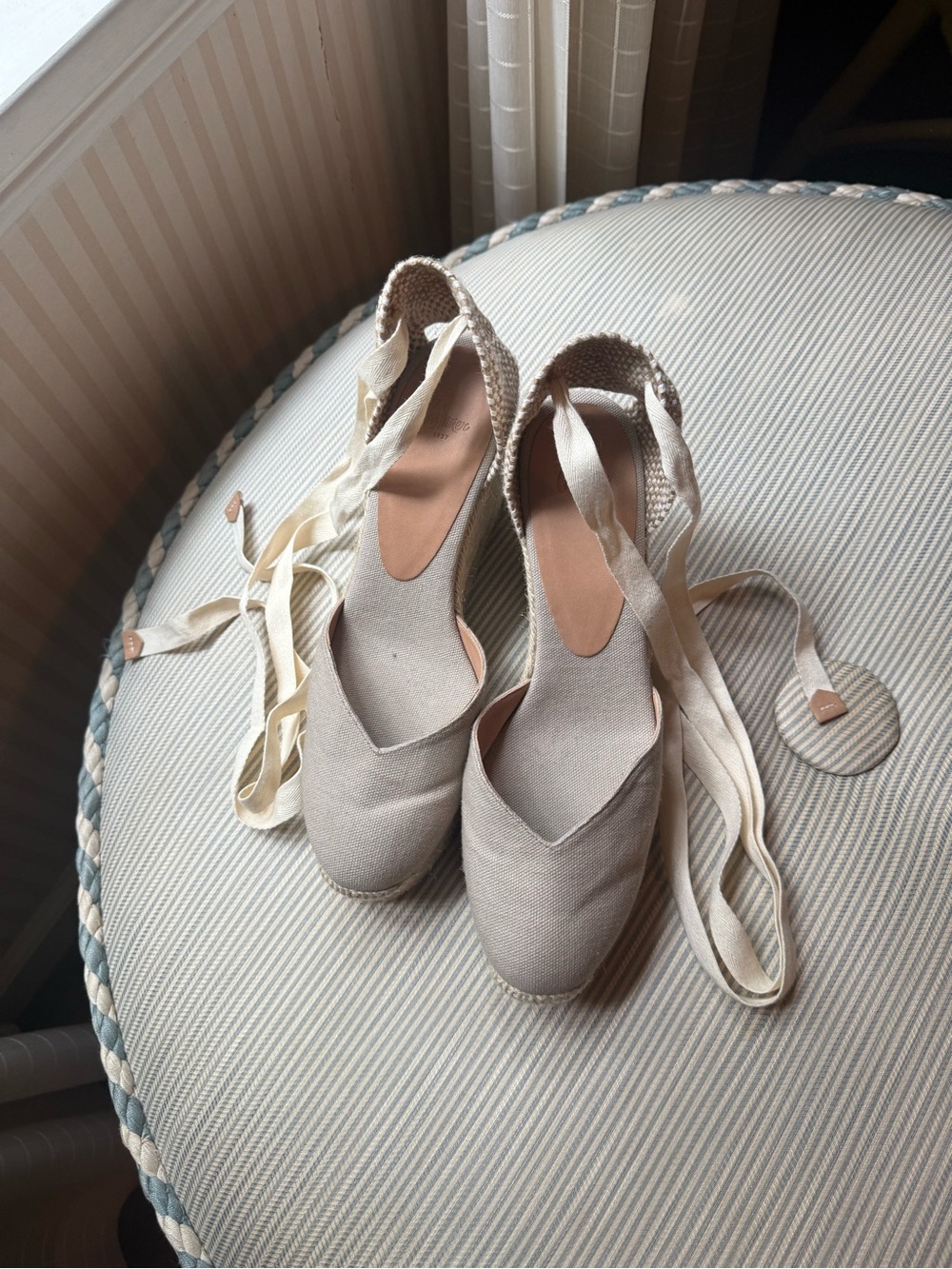 Castaner Neutral Espadrille Wedges with Ankle Wrap